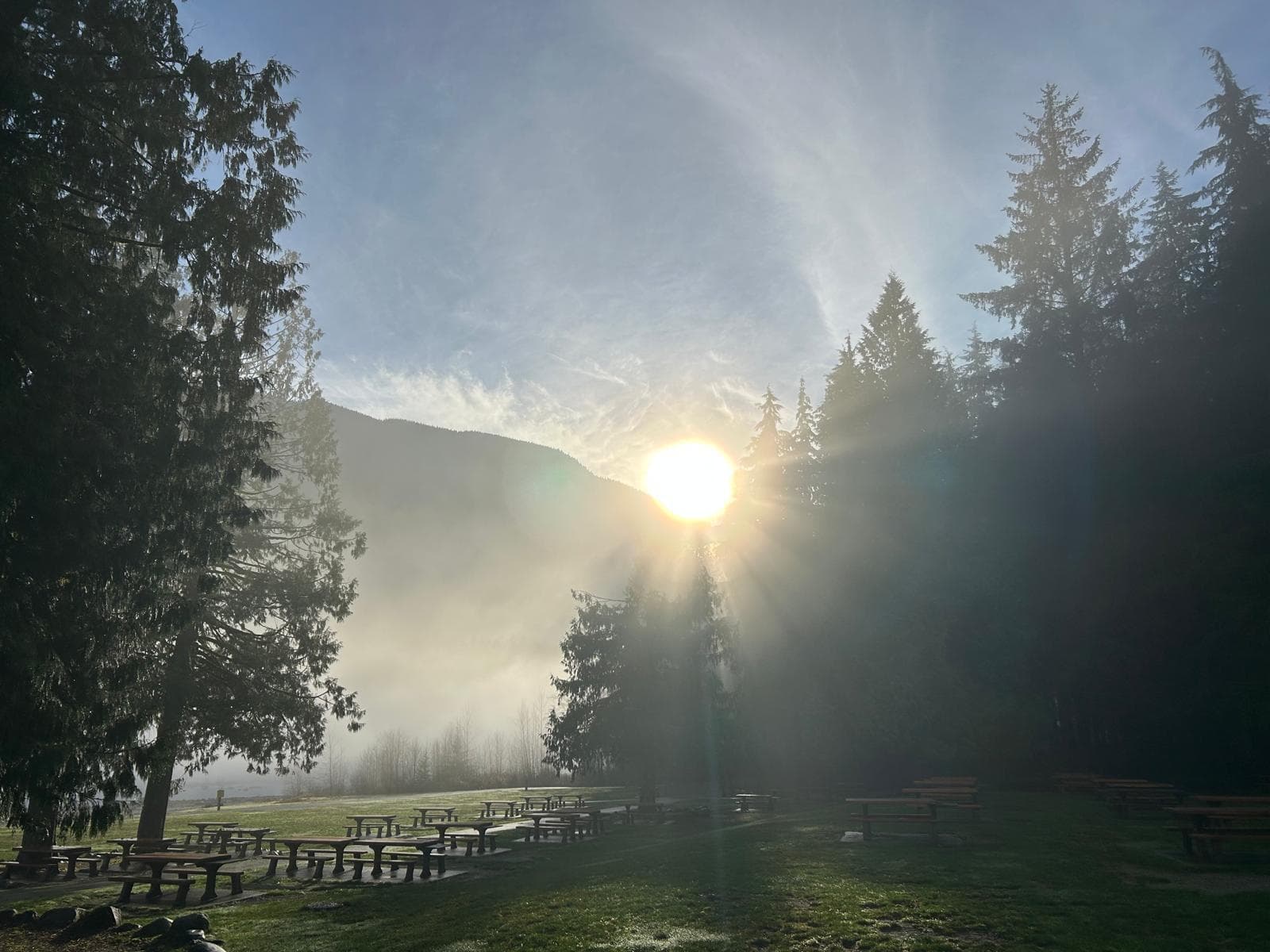Sunrise over the mountains at Alouette Lake in Maple Ridge, British Columbia.